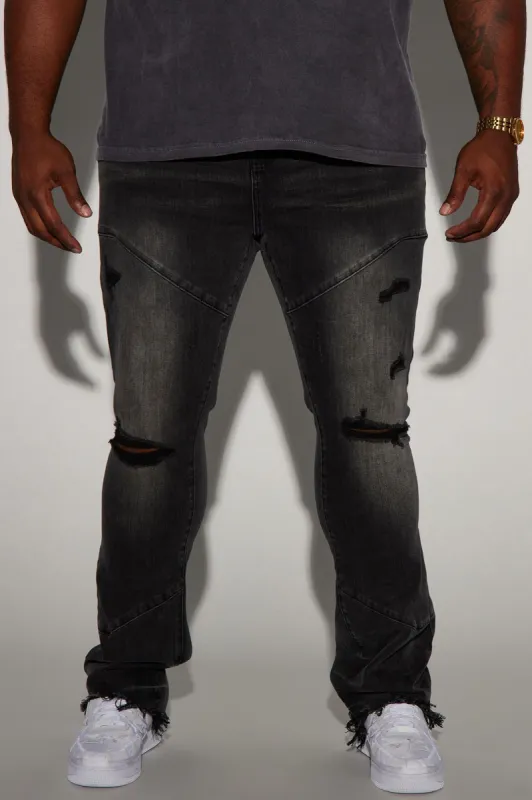Roll With It Stacked Skinny Flare Jeans - Black Wash sold by Fashion Nova