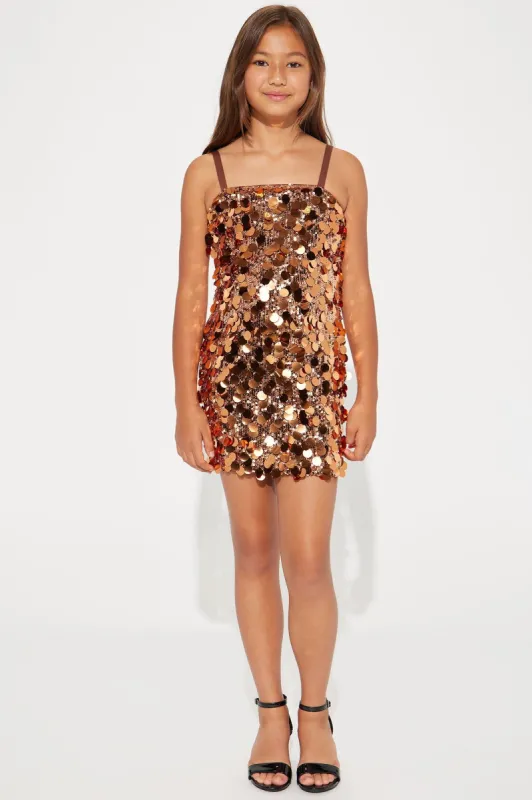 Mini Always Amber Sequin Mini Dress - Copper sold by Fashion Nova