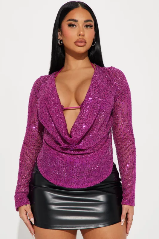 Diamond Heart Sequin Top - Hot Pink sold by Fashion Nova