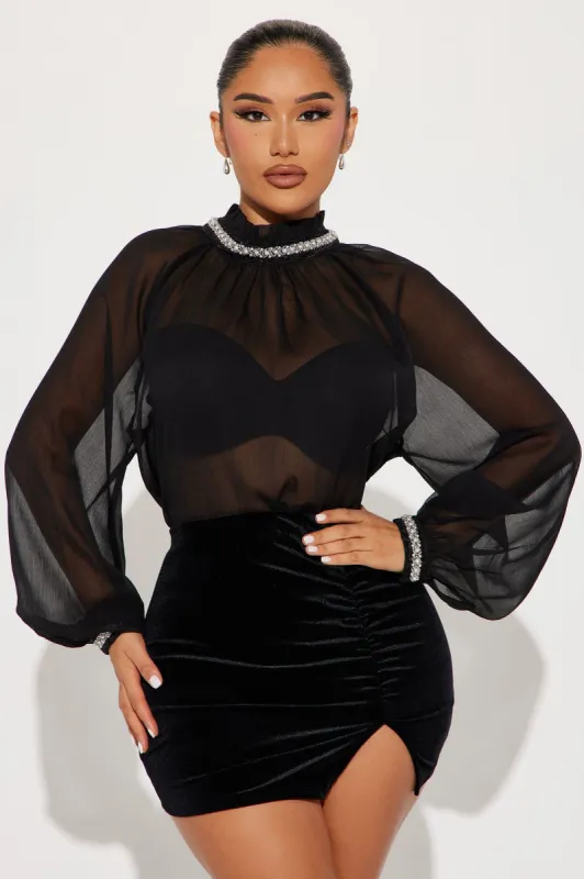 Pearly Mood Blouse Top - Black sold by Fashion Nova