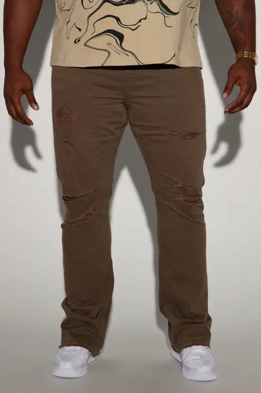 Who's Gonna Check Me Stacked Skinny Flared Pants - Brown sold by Fashion Nova