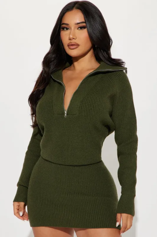 Ashley Sweater Mini Dress - Olive sold by Fashion Nova