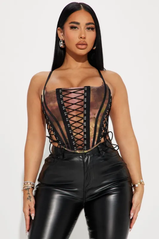 Love To Show Off Corset Top - Brown/combo sold by Fashion Nova