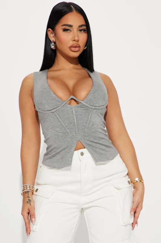 Show And Tell Corset Top - Grey sold by Fashion Nova