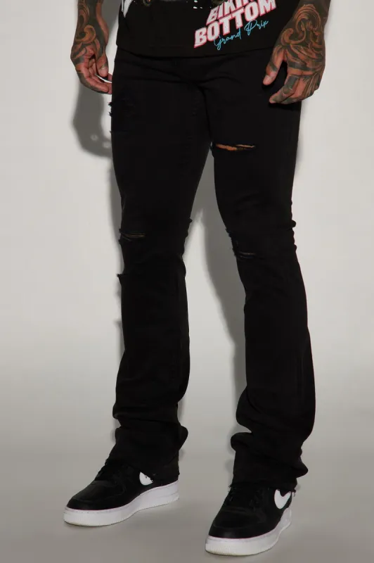 Who's Gonna Check Me Stacked Skinny Flared Pants - Black Wash sold by Fashion Nova