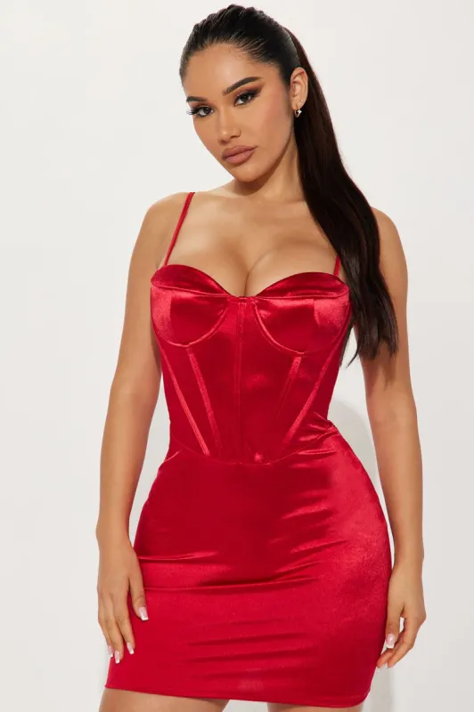 Its Me Time Satin Mini Dress - Red made by Fashion Nova