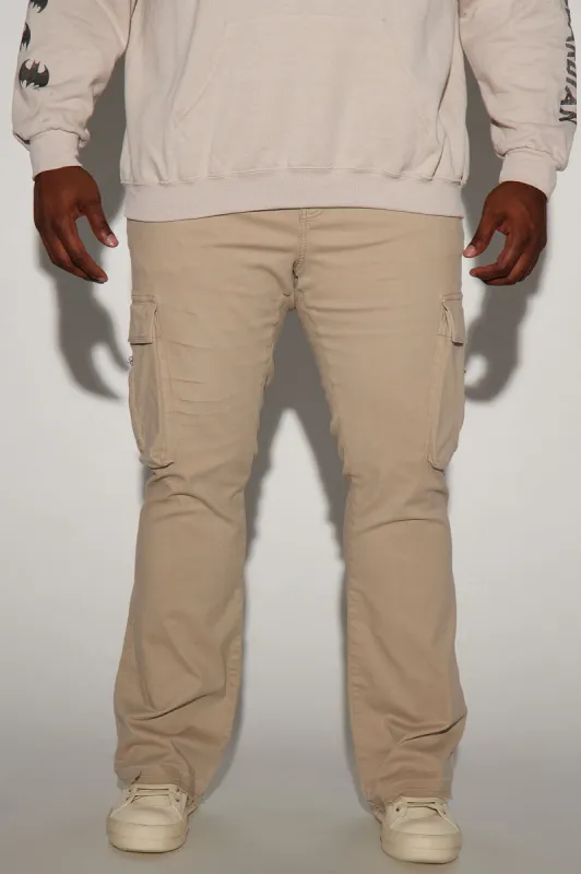 Affection Stacked Skinny Flare Cargo Pants - Tan sold by Fashion Nova