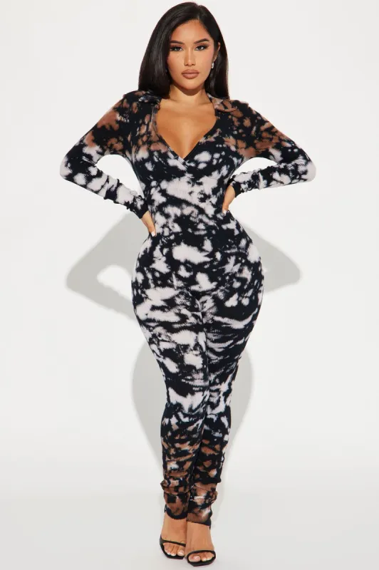 Chaotic Tie Dye Jumpsuit - Black/combo sold by Fashion Nova