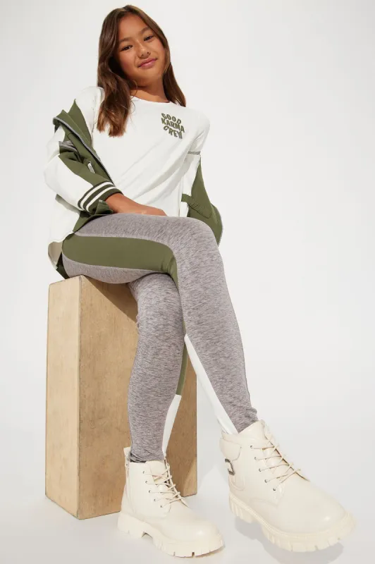 Mini Good Karma Crew 3 Piece Legging Set - Sage/combo sold by Fashion Nova