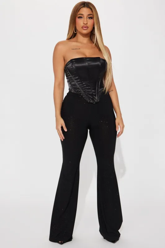 Dancing In The Dark Glitter Flare Pant - Black sold by Fashion Nova