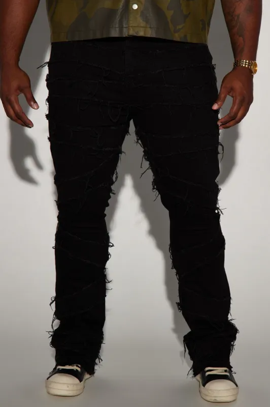 In All Ways Fray Stacked Skinny Flare Jeans - Black sold by Fashion Nova