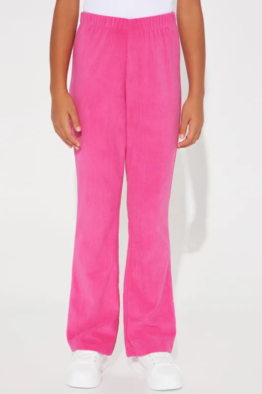 Mini Lylah Velour Ribbed Flare Pant - Magenta sold by Fashion Nova