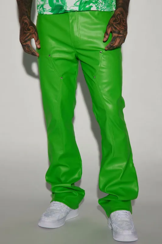 Elliot Stacked Slim Flared PU Pants - Green sold by Fashion Nova