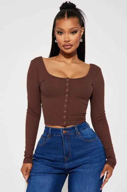 Dakota Long Sleeve Crop Top - Brown sold by Fashion Nova