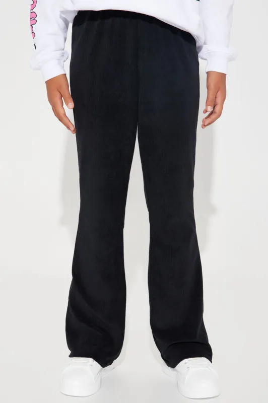 Mini Liana Velour Ribbed Flare Pant - Black sold by Fashion Nova
