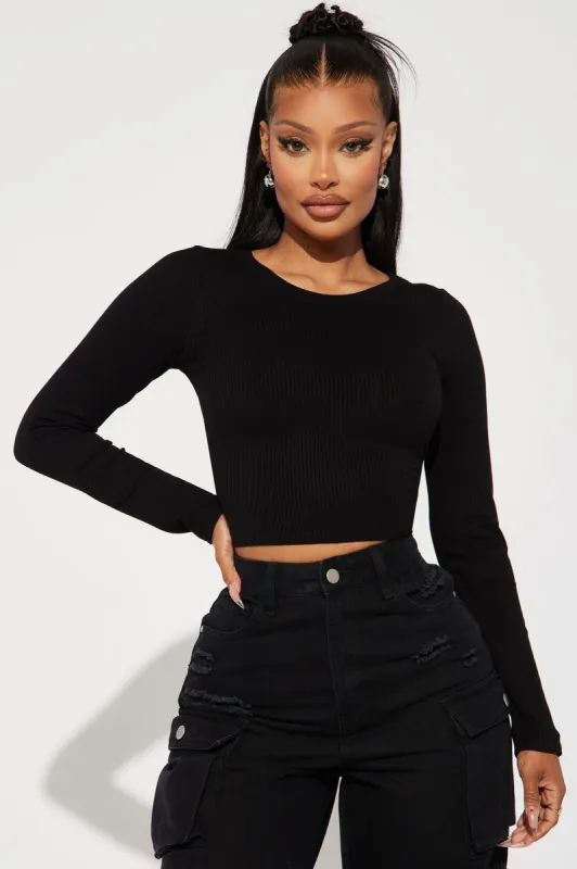 Jaclyn Cropped Long Sleeve Top - Black sold by Fashion Nova
