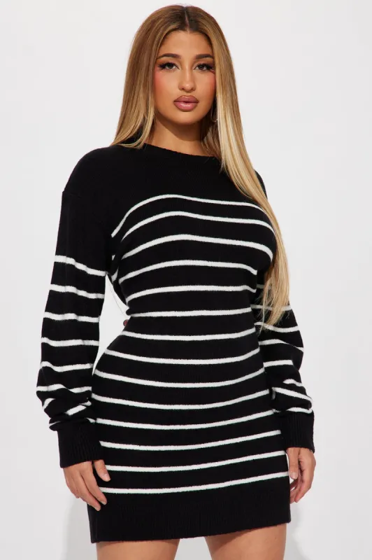 Boston Sweater Mini Dress - Black/White sold by Fashion Nova