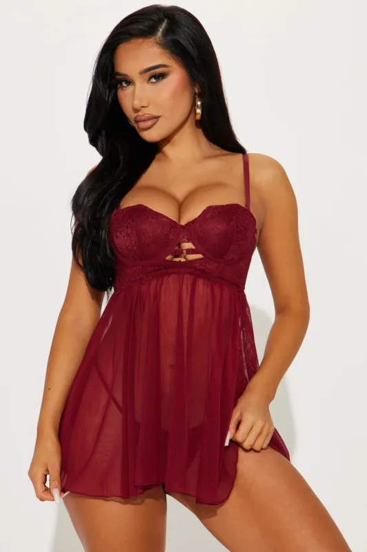 Dreamy In Lace Babydoll - Burgundy sold by Fashion Nova