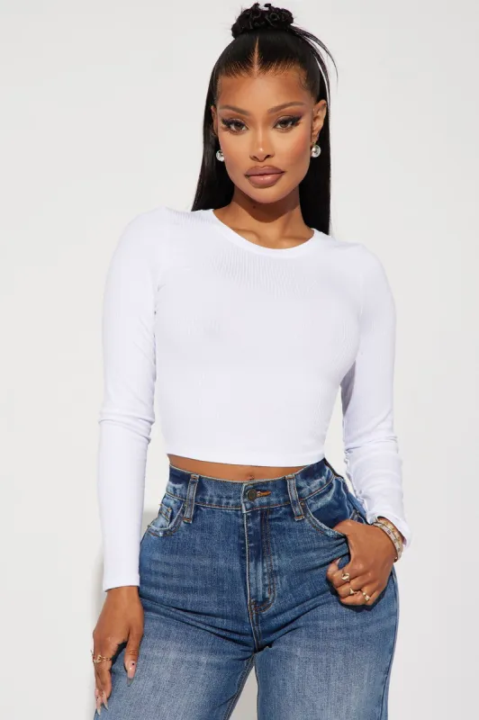 Jaclyn Cropped Long Sleeve Top - White sold by Fashion Nova