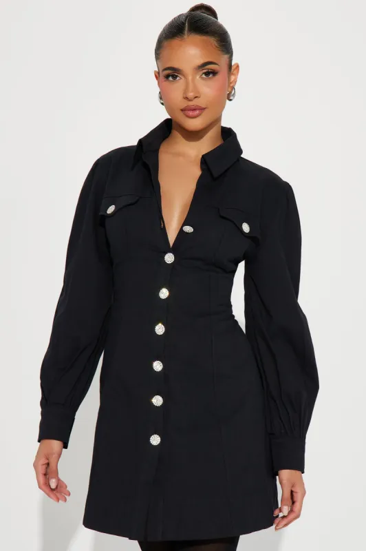 Clocked In Twill Mini Dress - Black made by Fashion Nova