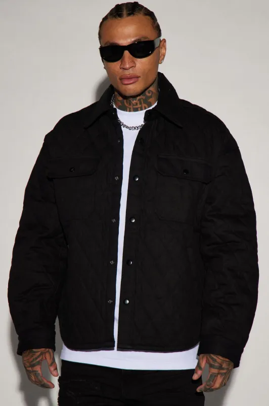 Monroe Twill Quilted Shacket - Black sold by Fashion Nova