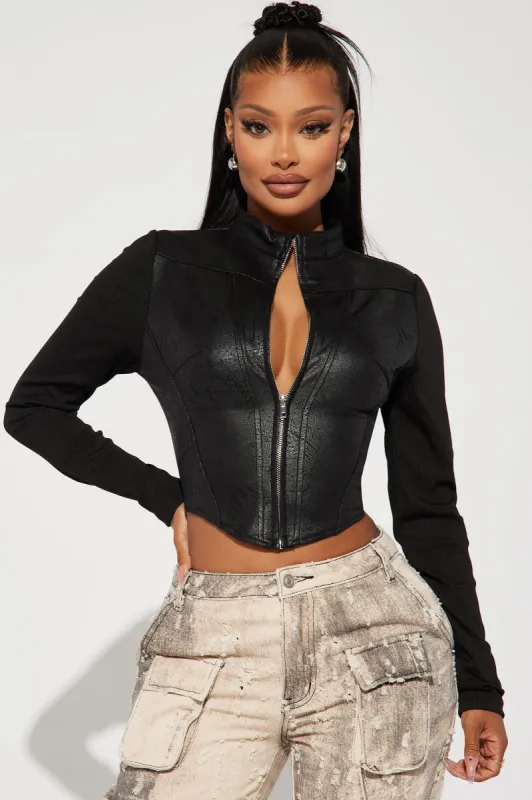 Street Star Faux Suede Top - Black sold by Fashion Nova