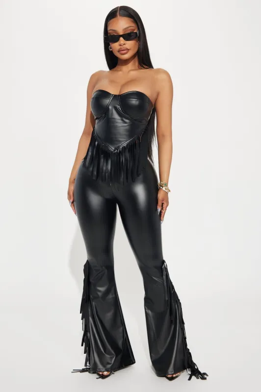 Meet And Greet Faux Leather Pant Set - Black sold by Fashion Nova