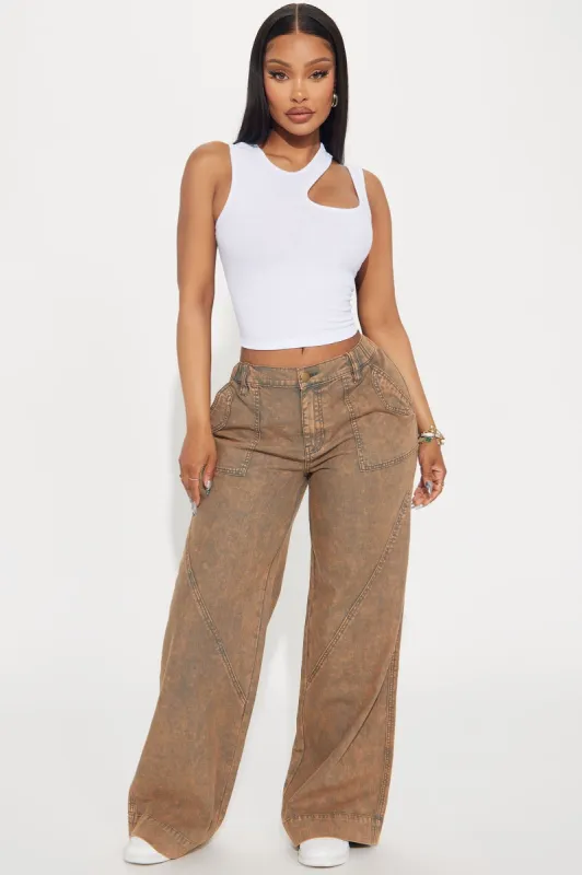 Stayin' Cute Washed Wide Leg Pant - Brown sold by Fashion Nova