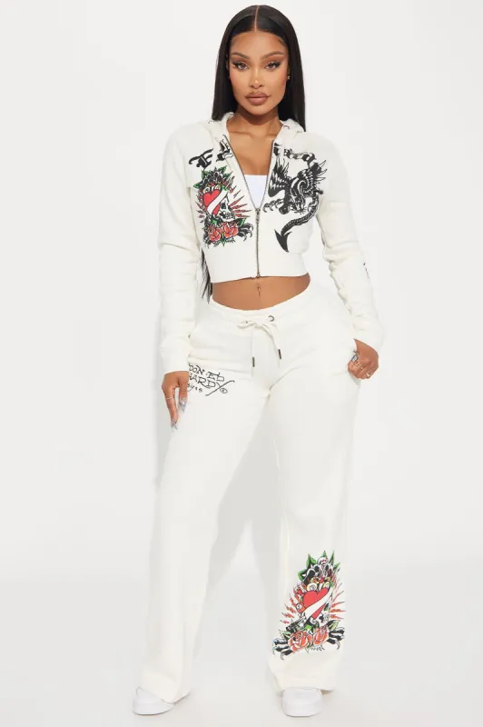 Ed Hardy Dragon Heart Pant - Ivory sold by Fashion Nova