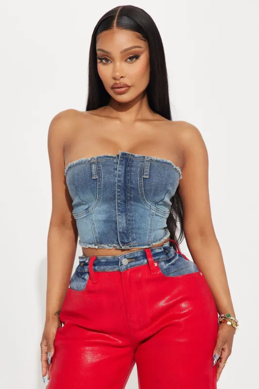 After Midnight Washed Denim Top - Vintage Wash sold by Fashion Nova