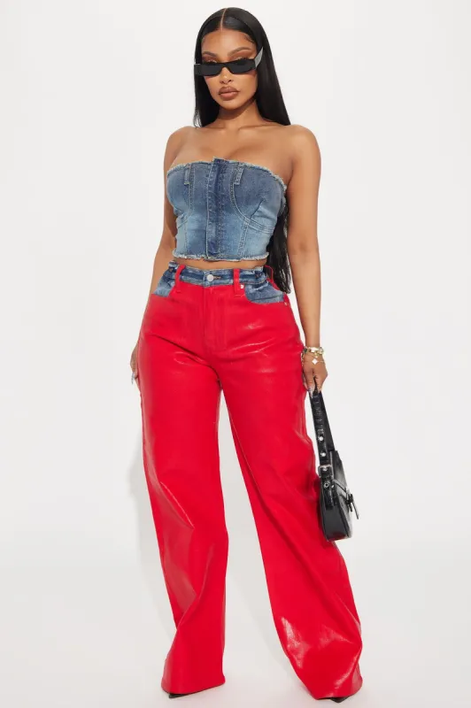Bold Assumptions Coated Baggy Jeans - Red sold by Fashion Nova