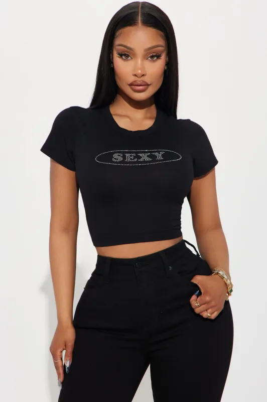 Sexy Thing Rhinestone Tee - Black sold by Fashion Nova
