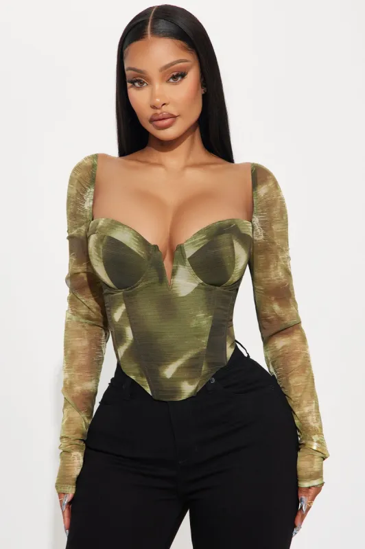 Nova Mesh Corset Top - Olive sold by Fashion Nova