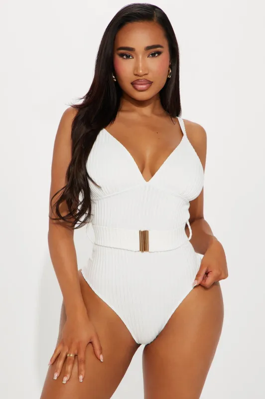 Bela Ribbed Belted 1 Piece Swimsuit - White sold by Fashion Nova