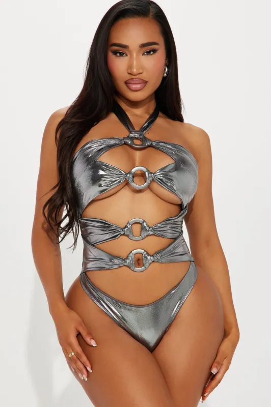 Palm Beach Babe Hardware Cutout 1 Piece Swimsuit - Silver sold by Fashion Nova
