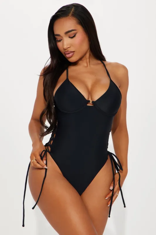 Eva Underwire Lace Up 1 Piece Swimsuit - Black sold by Fashion Nova