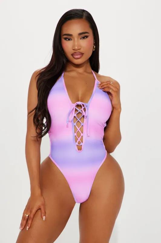 Triste Lace Up 1 Piece Swimsuit - Purple/combo sold by Fashion Nova