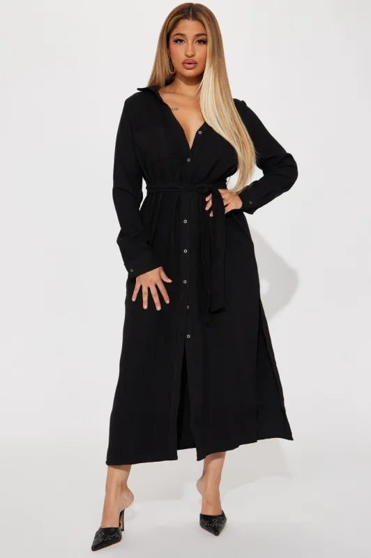 Gracie Button Down Maxi Dress - Black sold by Fashion Nova