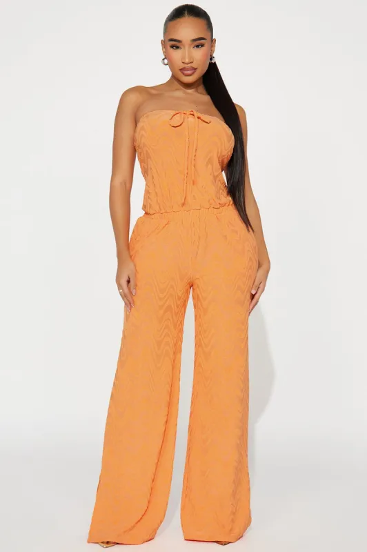 Balcony View Terry Cloth Jumpsuit - Orange sold by Fashion Nova