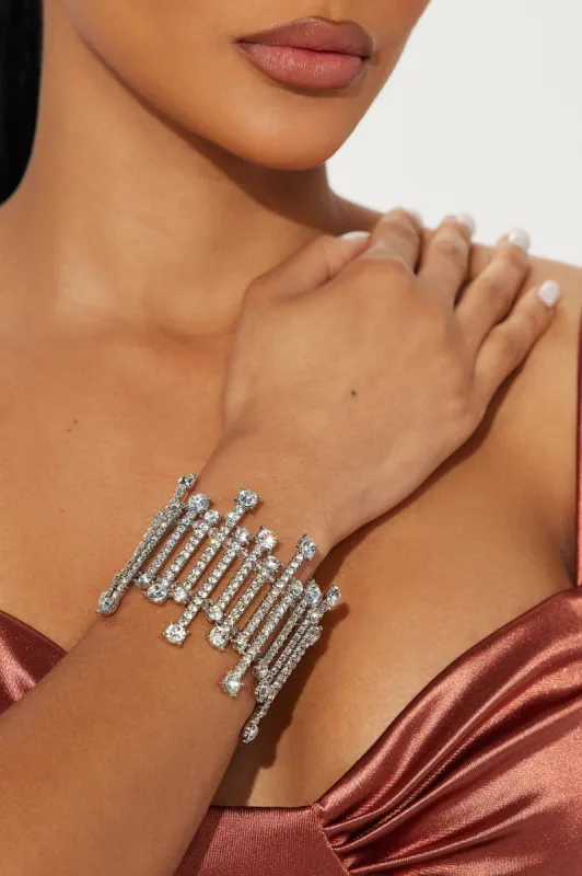 Prime Hour Rhinestone Bracelet - Silver sold by Fashion Nova