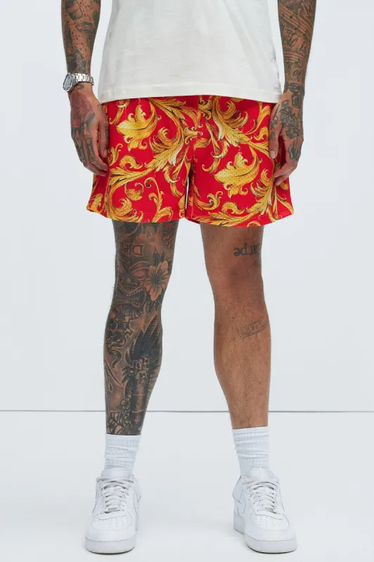 Baroque King Mesh Shorts - Red sold by Fashion Nova
