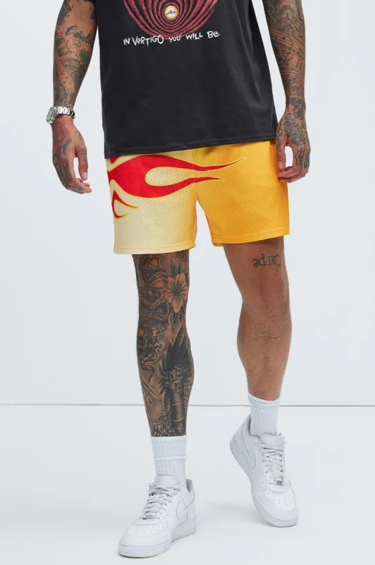 Flames Mesh Shorts - Yellow sold by Fashion Nova