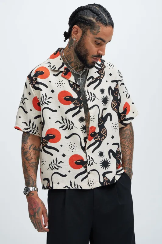 Dancing Cat Shirt - Tan/Multi sold by Fashion Nova