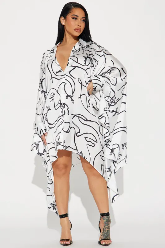 Frida Satin Mini Dress - White/Black sold by Fashion Nova