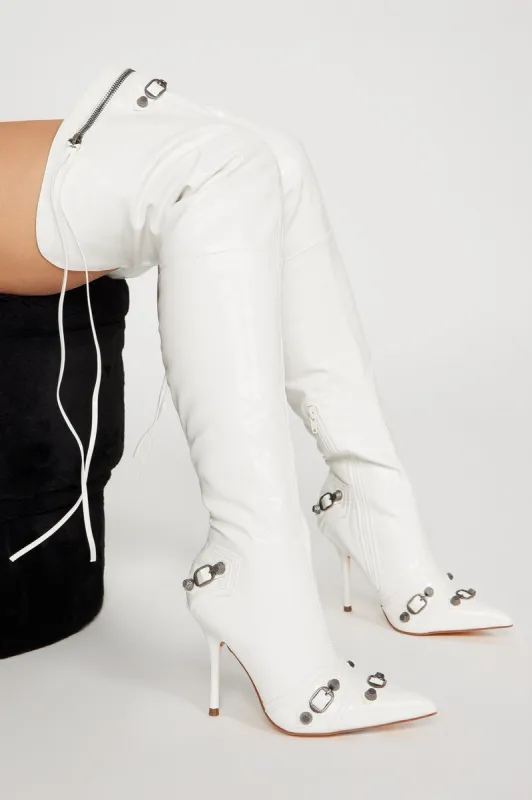 Camila Over The Knee Hardware Boots - White sold by Fashion Nova