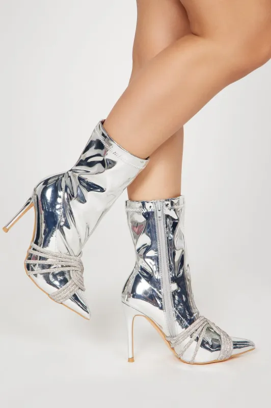 Self Love Embellished Booties - Silver sold by Fashion Nova