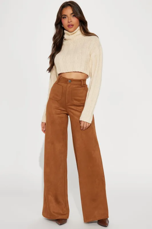 Annika Wide Leg Suede Pant - Chestnut sold by Fashion Nova