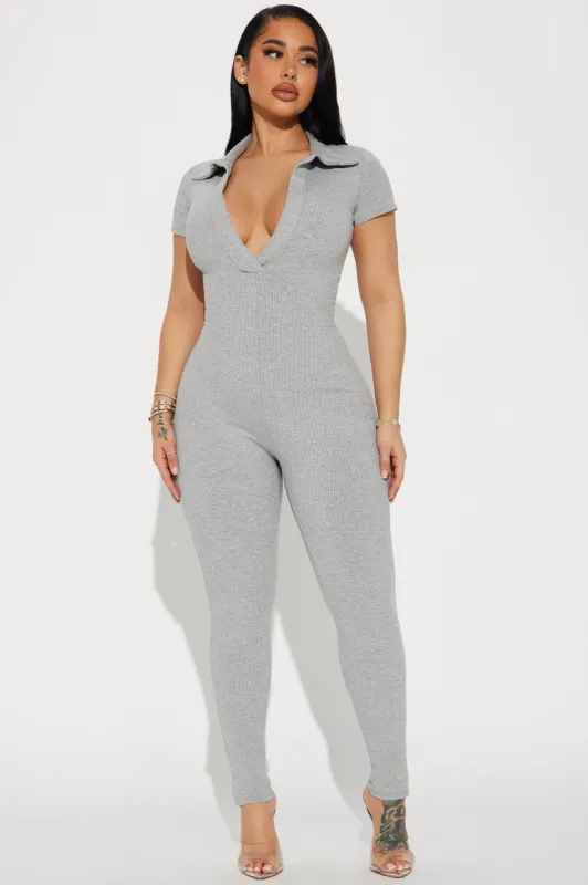 Shantel Snatched Jumpsuit - Heather Grey sold by Fashion Nova
