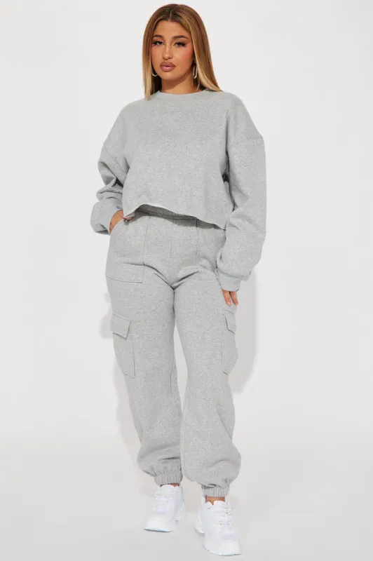Living Life Fleece Jogger Set - Heather Grey sold by Fashion Nova