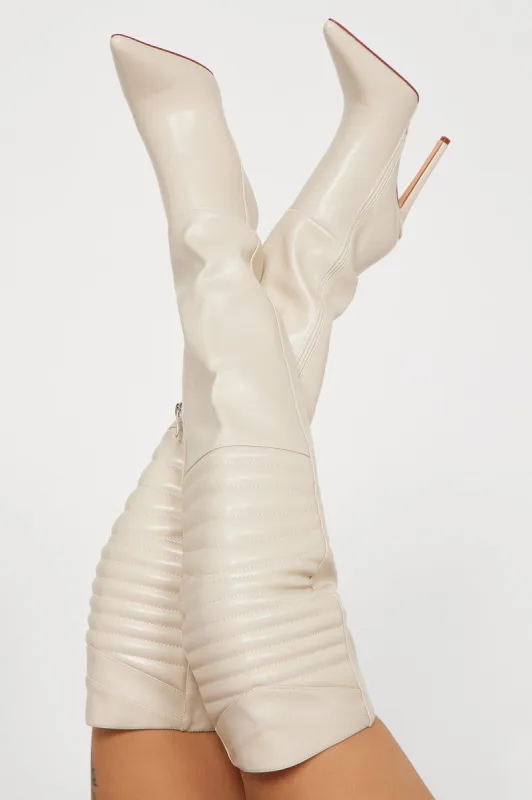 Wish You Well Over The Knee Boots - Cream sold by Fashion Nova